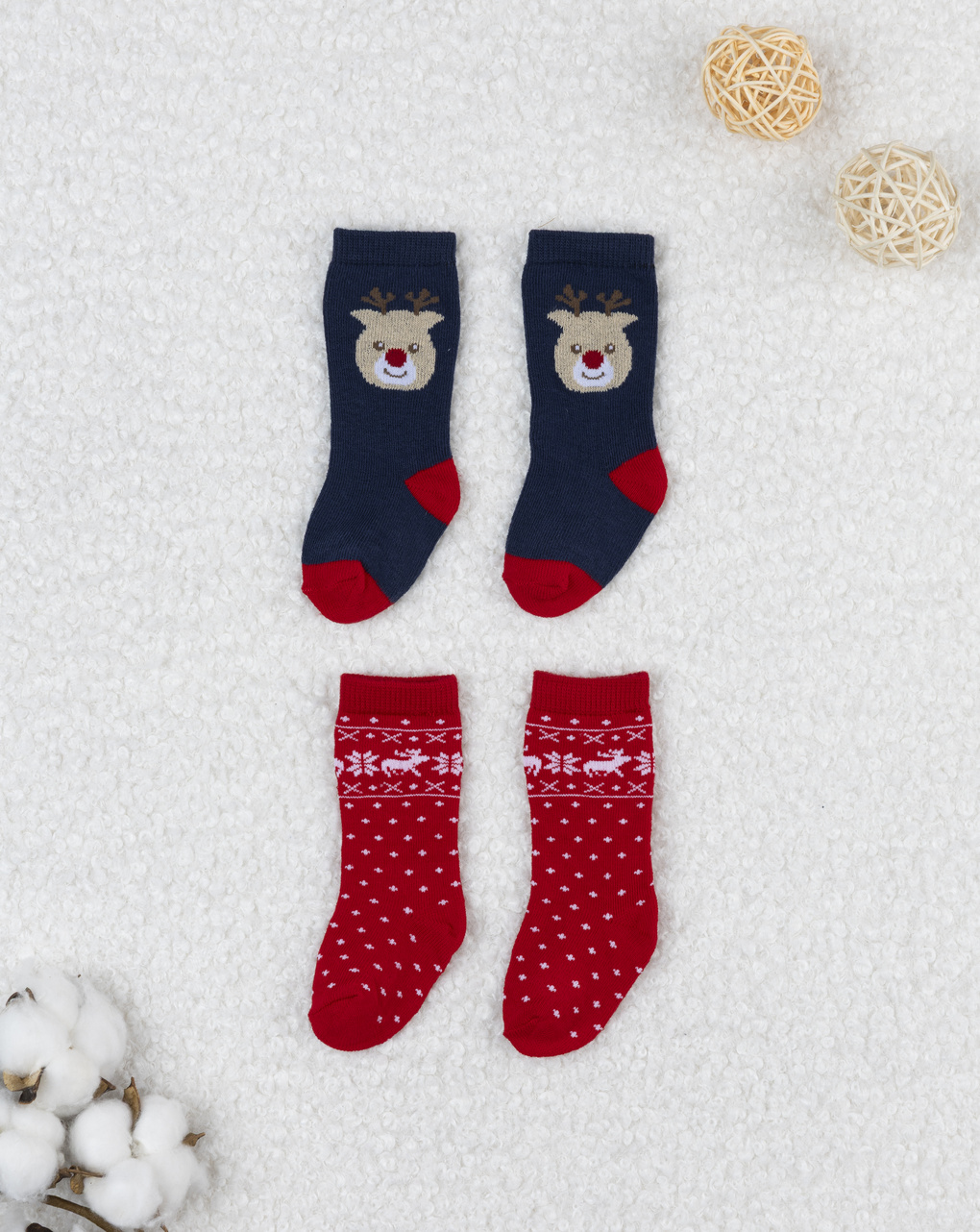 βρεφικά χριστουγεννιάτικα καλτσάκια με τάρανδους πακέτο x2 για αγόρι - Prénatal