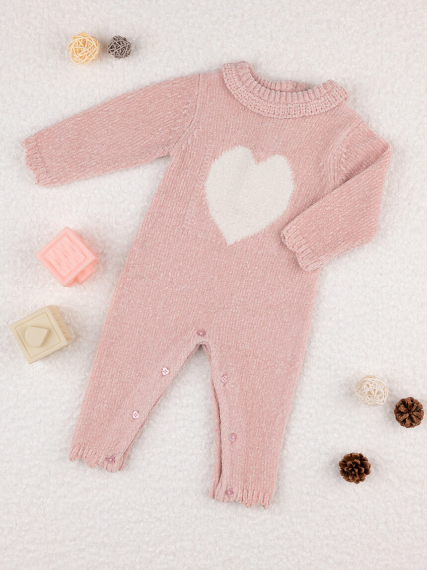 βρεφικό φορμάκι πλεκτό ροζ με καρδούλα για κορίτσι - Prénatal