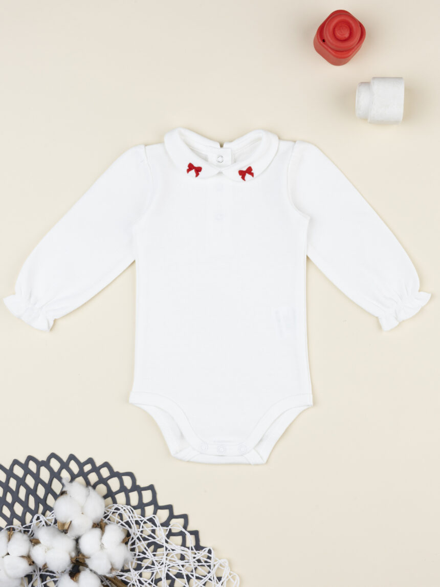 βρεφικό χριστουγεννιάτικο κορμάκι λευκό με φιογκάκια για κορίτσι - Prénatal