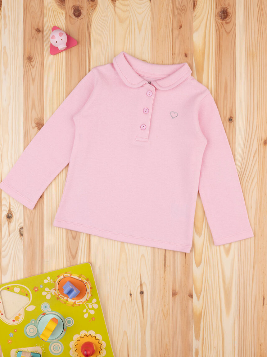 βρεφική μπλούζα πόλο ροζ με καρδιά για κορίτσι - Prénatal