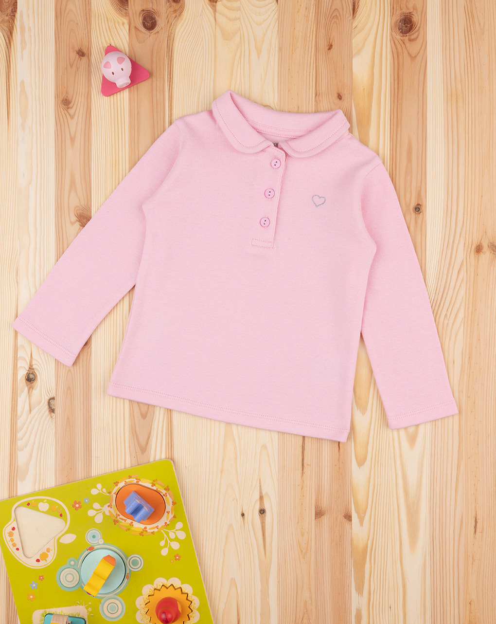 βρεφική μπλούζα πόλο ροζ με καρδιά για κορίτσι