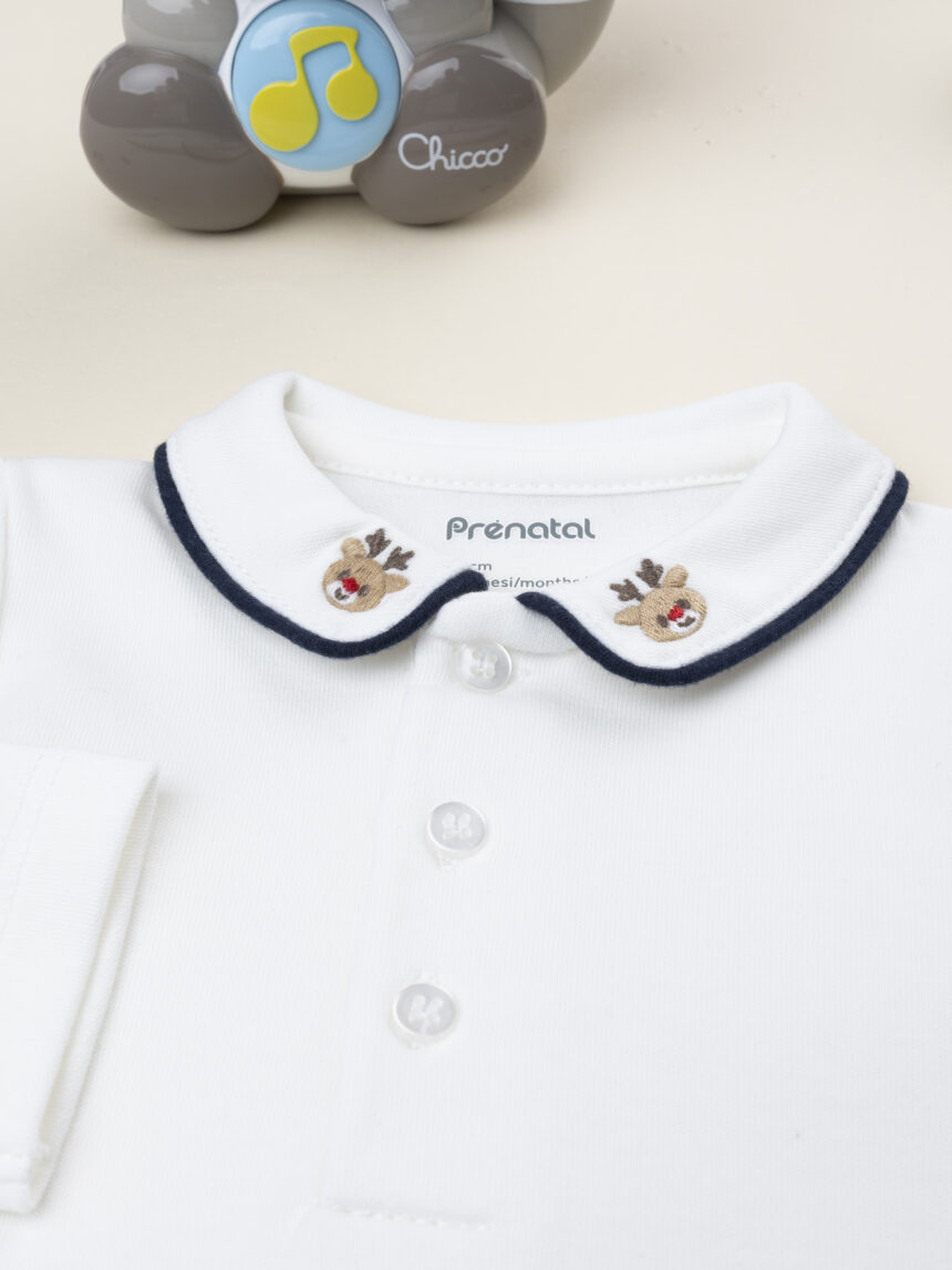 βρεφικό χριστουγεννιάτικο κορμάκι λευκό με τάρανδο για αγόρι - Prénatal