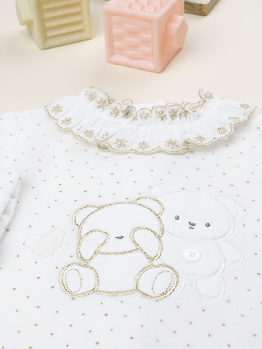 βρεφικό φορμάκι σενίλ λευκό με αρκουδάκια για κορίτσι - Prénatal