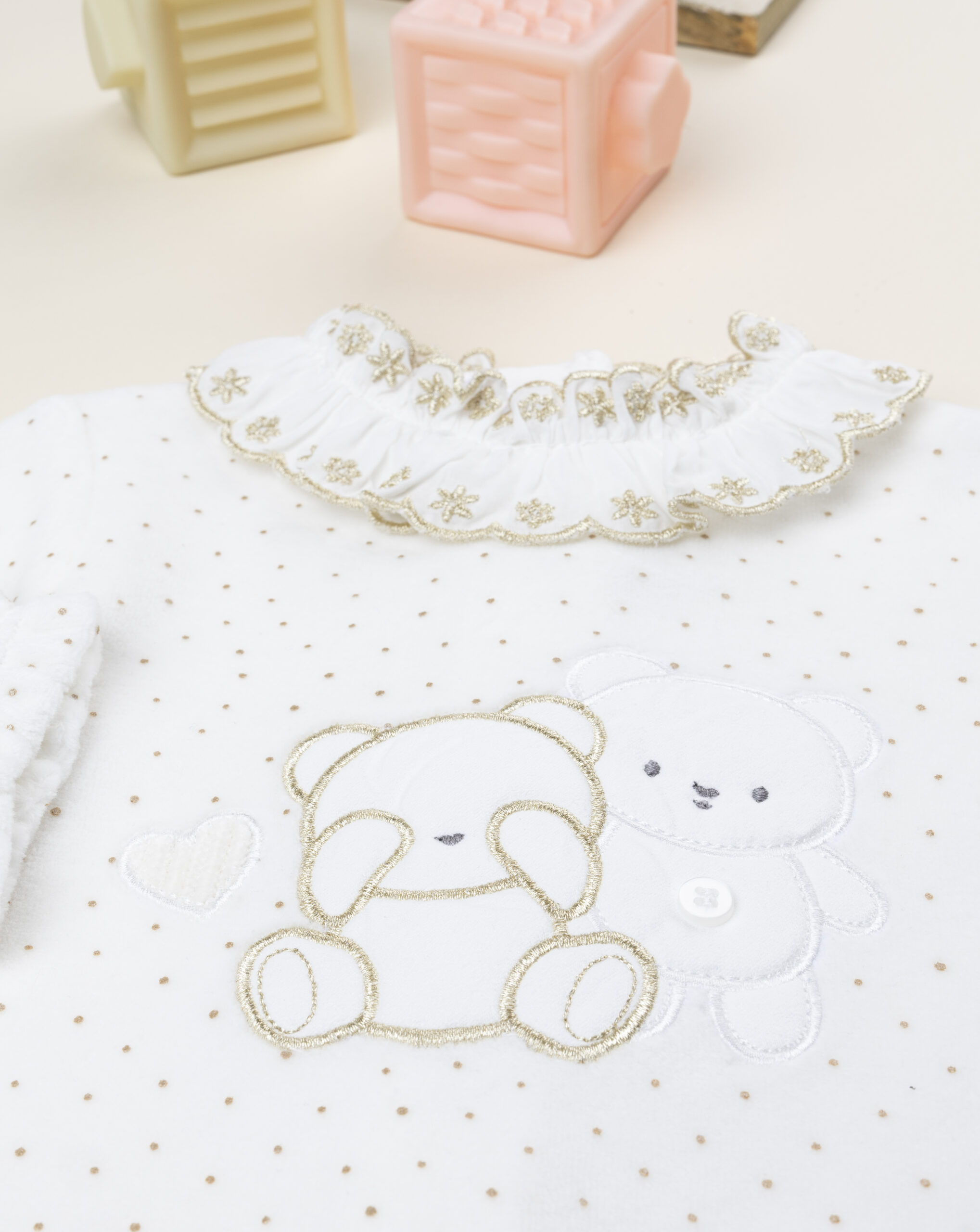 βρεφικό φορμάκι σενίλ λευκό με αρκουδάκια για κορίτσι - Prénatal