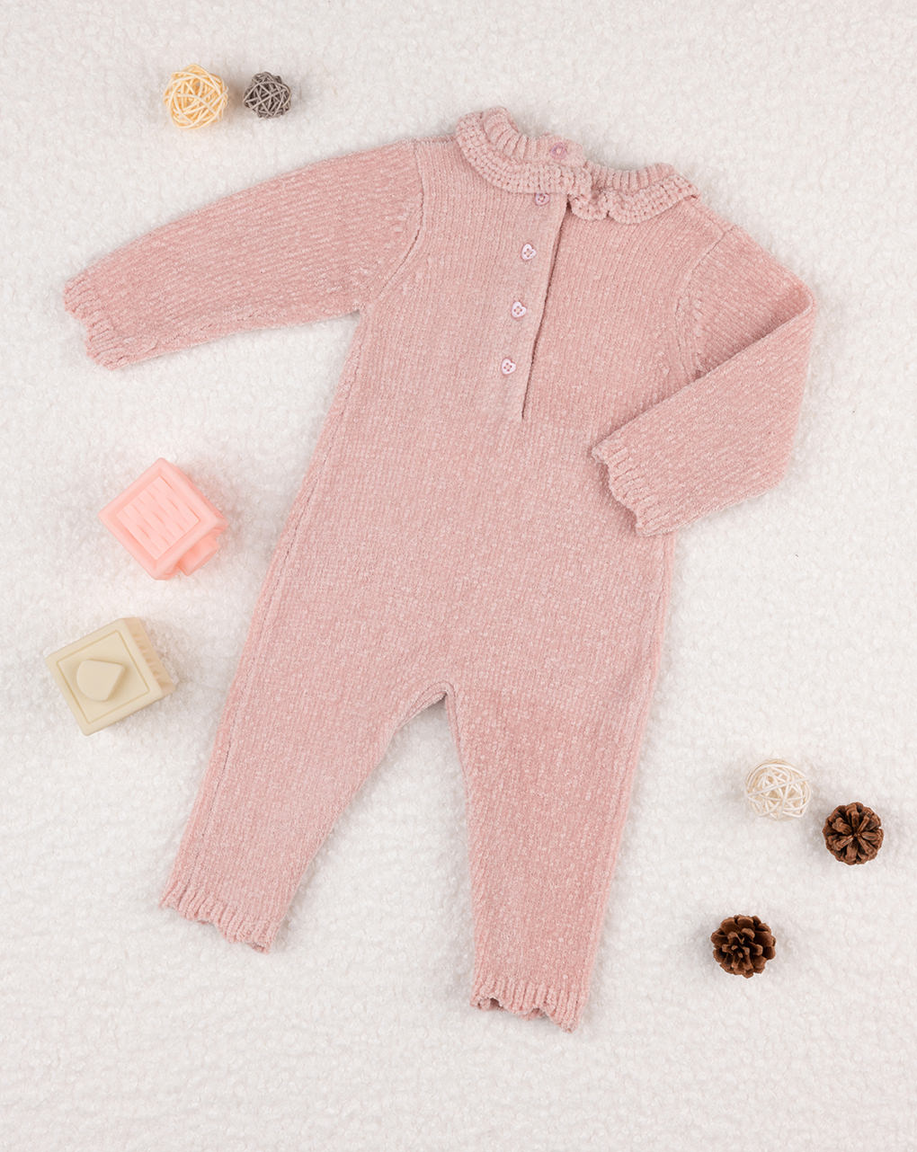 βρεφικό φορμάκι πλεκτό ροζ με καρδούλα για κορίτσι - Prénatal