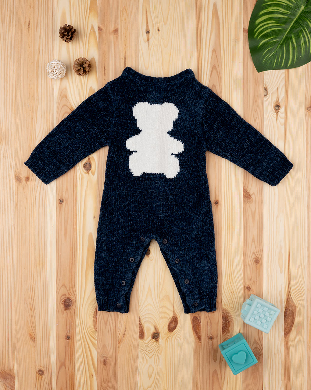 βρεφικό φορμάκι πλεκτό μπλε με αρκουδάκι για αγόρι - Prénatal