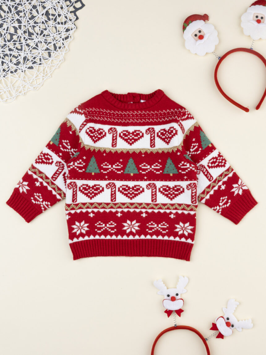 βρεφικό χριστουγεννιάτικο πουλόβερ κόκκινο/λευκό candy cane για κορίτσι - Prénatal