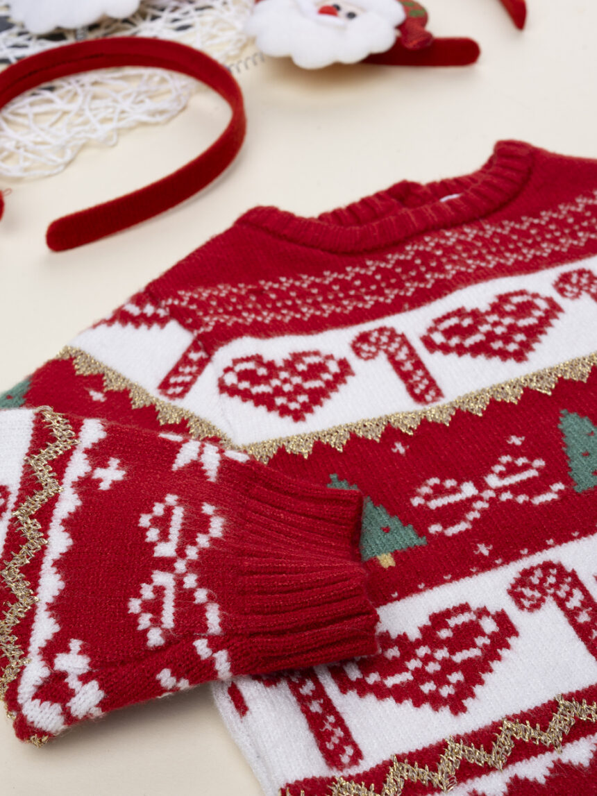 βρεφικό χριστουγεννιάτικο πουλόβερ κόκκινο/λευκό candy cane για κορίτσι - Prénatal