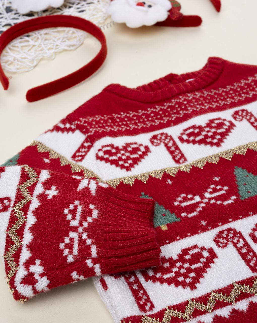 βρεφικό χριστουγεννιάτικο πουλόβερ κόκκινο/λευκό candy cane για κορίτσι - Prénatal