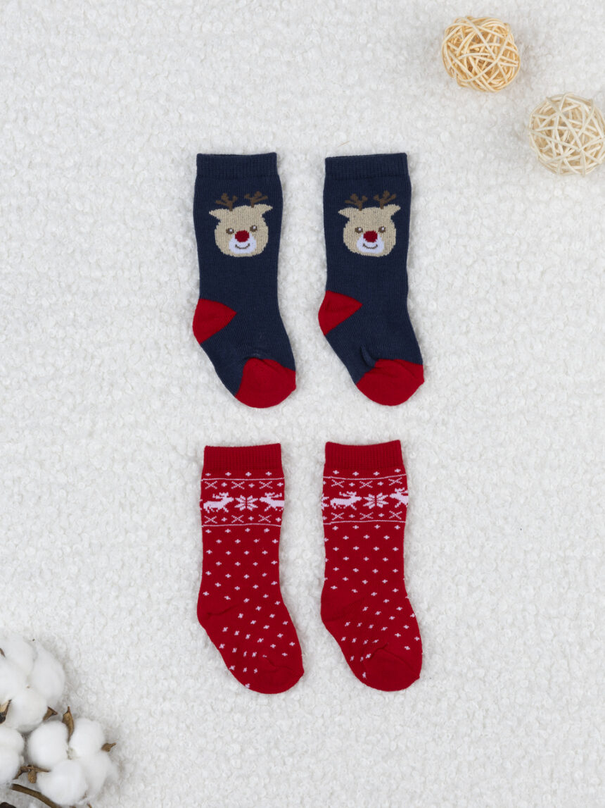 βρεφικά χριστουγεννιάτικα καλτσάκια με τάρανδους πακέτο x2 για αγόρι - Prénatal