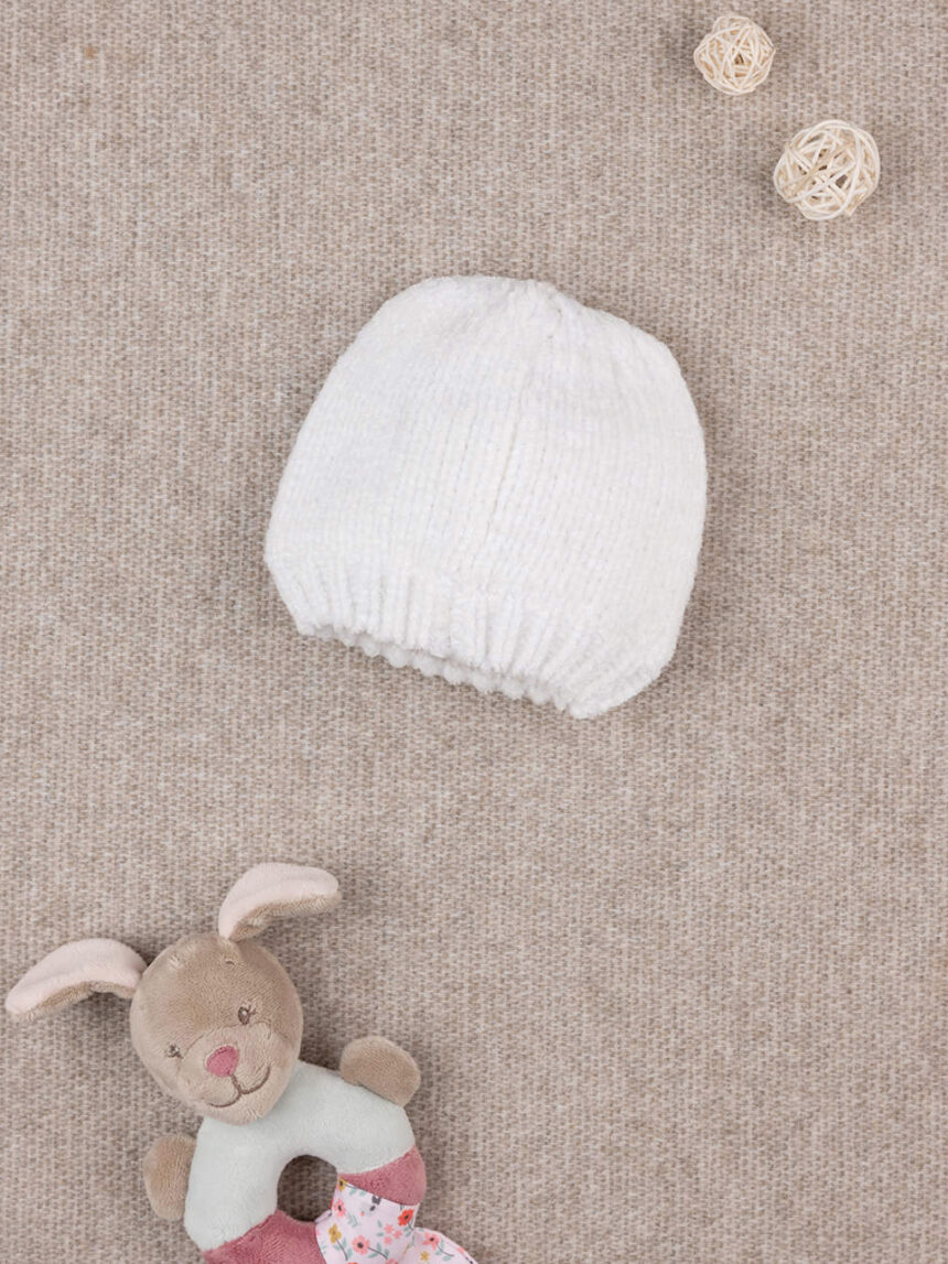 βρεφικό σκουφάκι σενίλ λευκό για κορίτσι - Prénatal