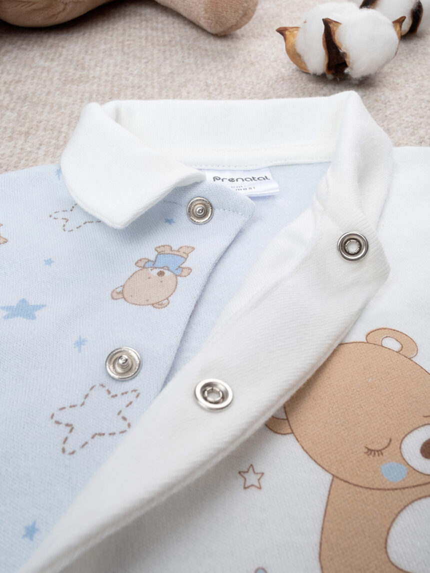 βρεφικό φορμάκι λευκό/γαλάζιο με αρκουδάκι για αγόρι - Prénatal