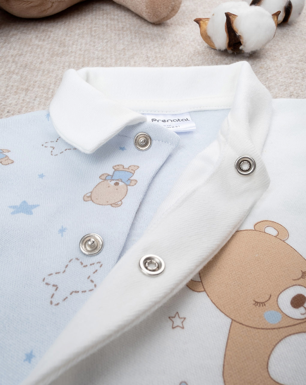 βρεφικό φορμάκι λευκό/γαλάζιο με αρκουδάκι για αγόρι - Prénatal
