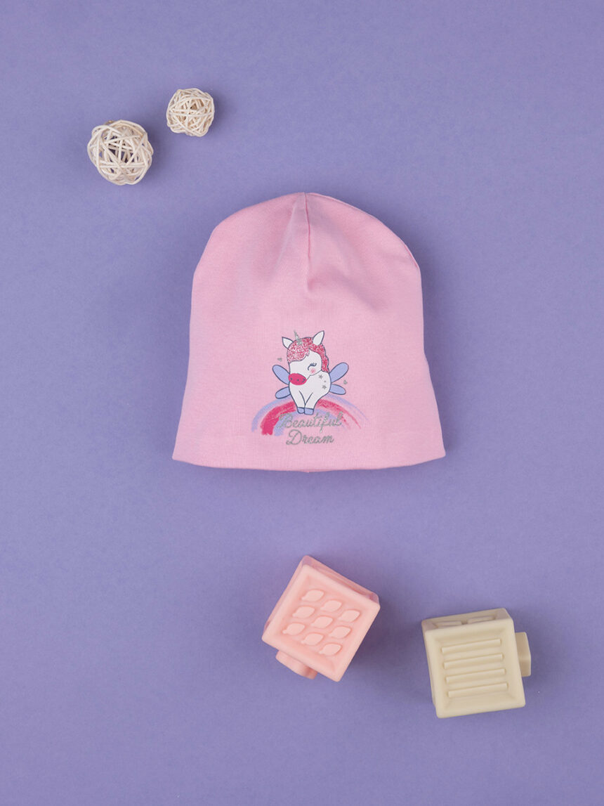 βρεφικό σκουφάκι ροζ με μονόκερο για κορίτσι - Prénatal