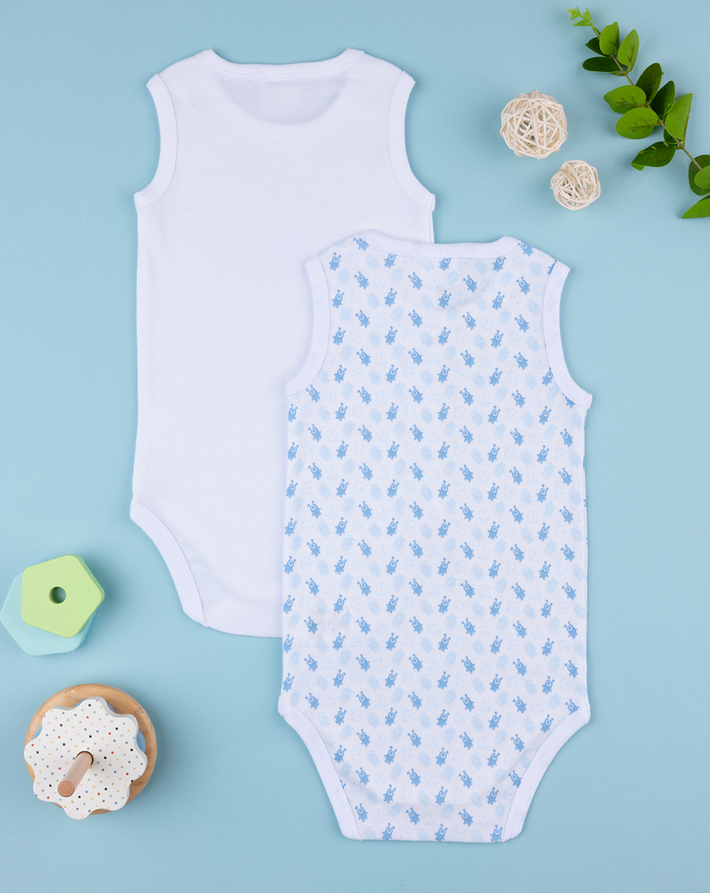 βρεφικά κορμάκια λευκά με τερατάκια πακέτο x2 για αγόρι - Prénatal