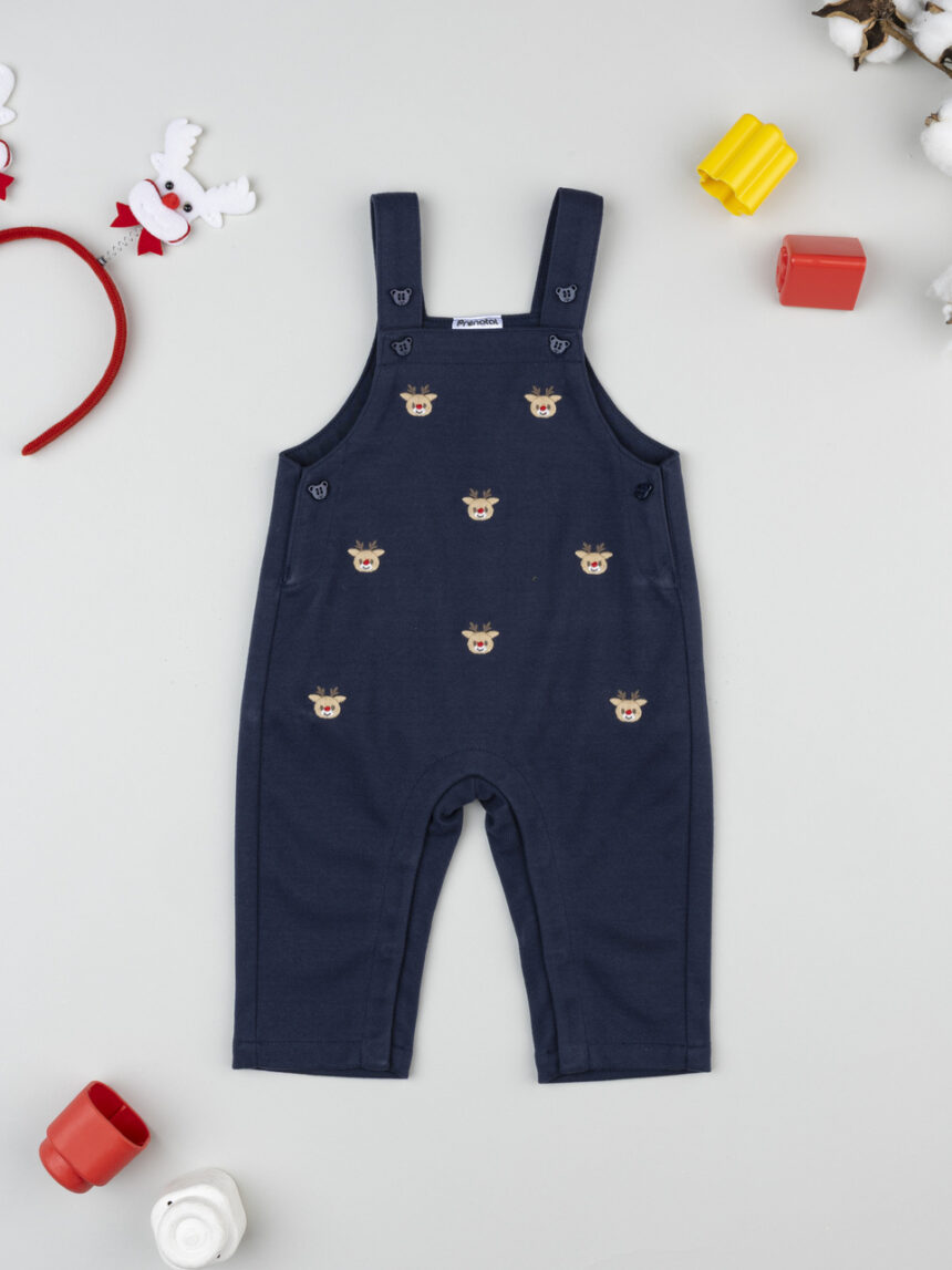 βρεφική χριστουγεννιάτικη σαλοπέτα μπλε με ταράνδους για αγόρι - Prénatal