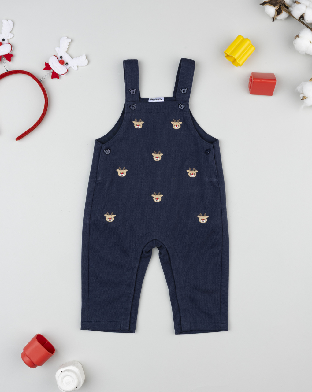 βρεφική χριστουγεννιάτικη σαλοπέτα μπλε με ταράνδους για αγόρι