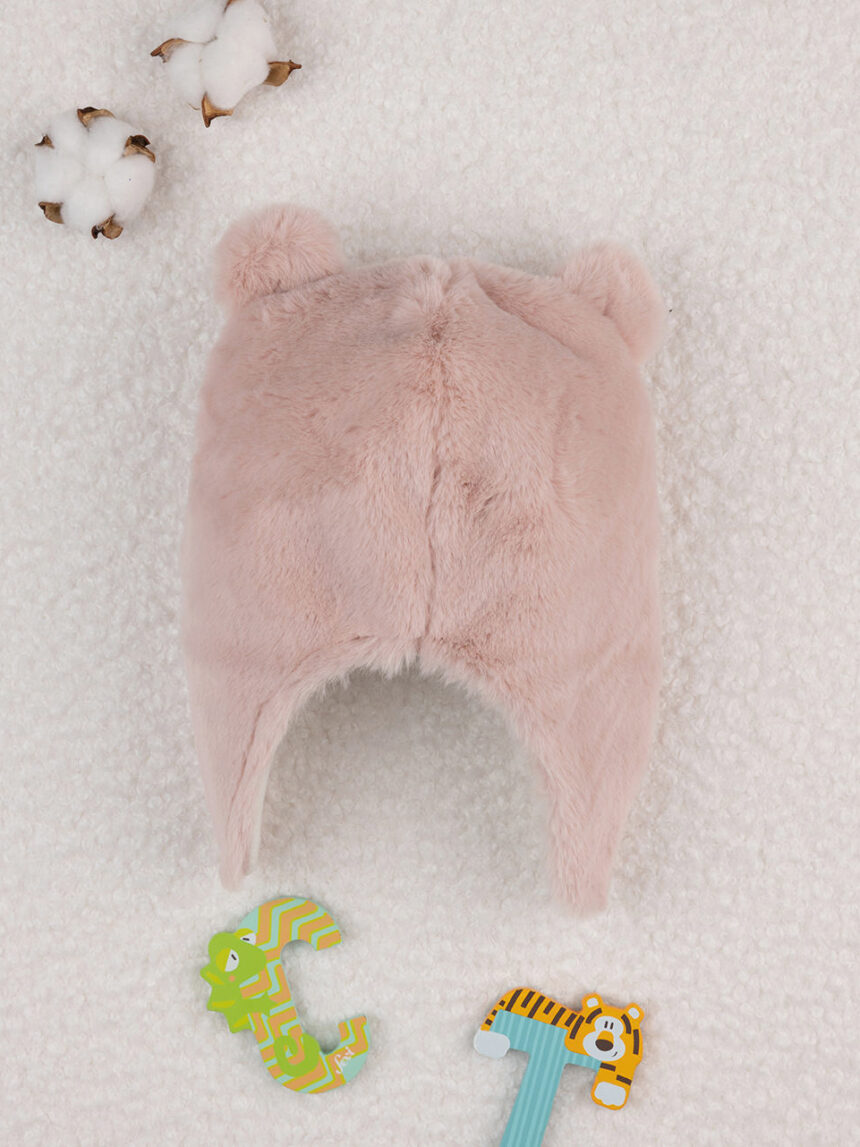 βρεφικό σκουφάκι περουβιανού τύπου ροζ με αρκουδάκι για κορίτσι - Prénatal