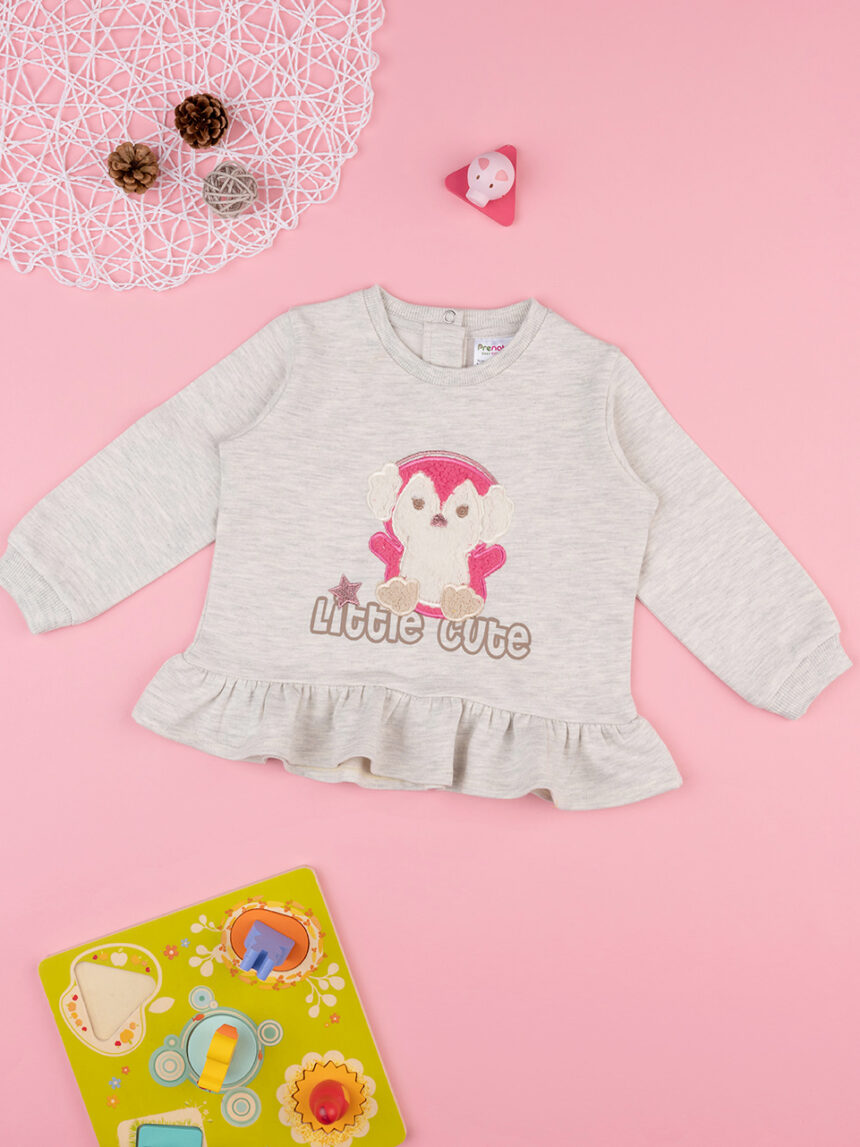 βρεφική μπλούζα φούτερ μπεζ little cute για κορίτσι - Prénatal