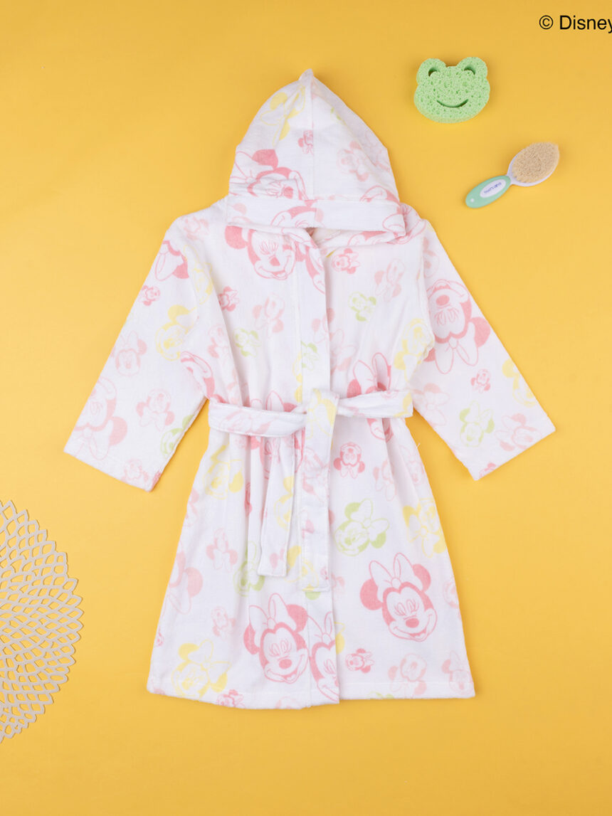 παιδικό μπουρνούζι σενίλ λευκό minnie για κορίτσι - Prénatal