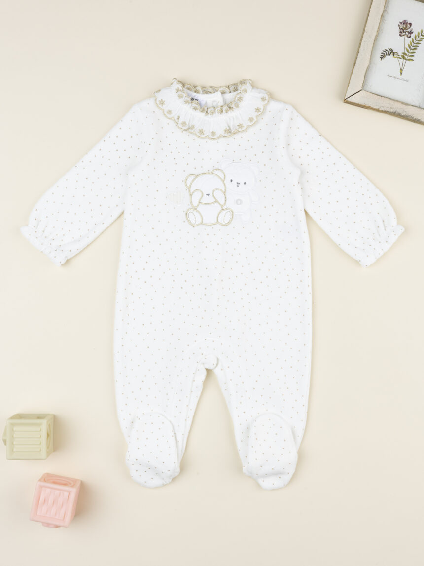 βρεφικό φορμάκι σενίλ λευκό με αρκουδάκια για κορίτσι - Prénatal