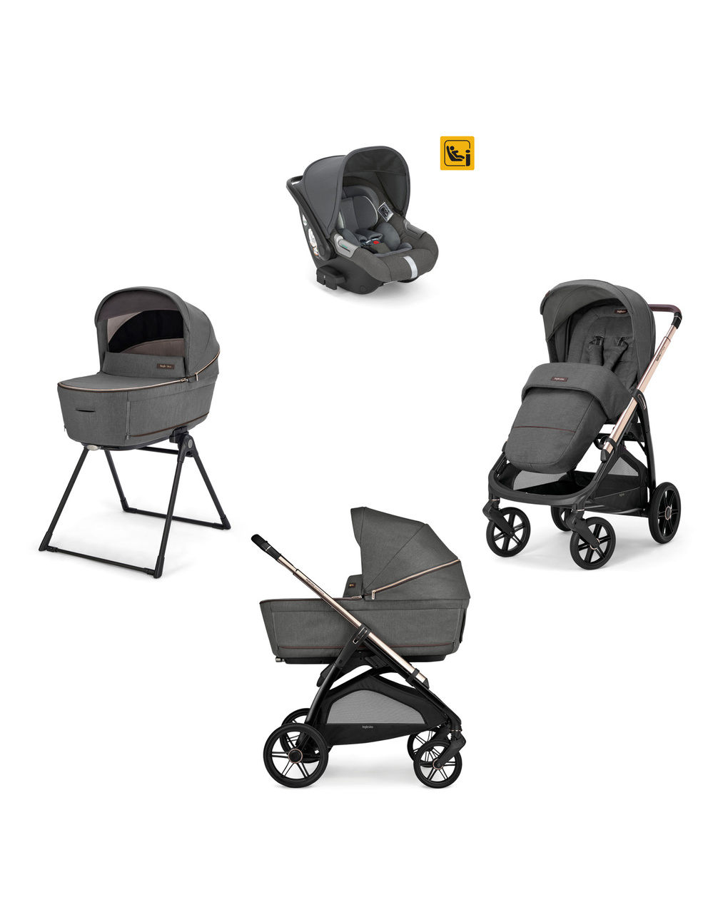 Inglesina σύστημα μεταφοράς aptica quattro με σκελετό palladio black και darwin infant recline velvet grey