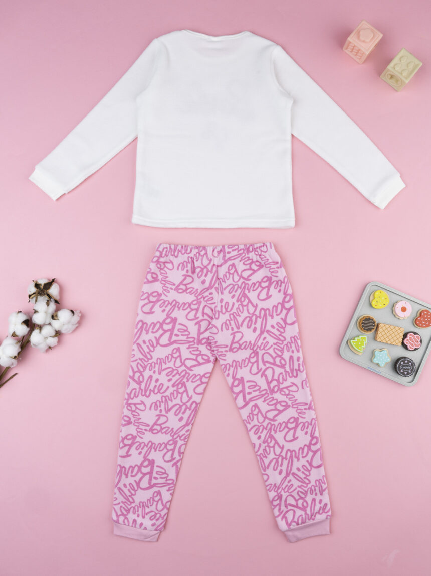 παιδική πιτζάμα fleece λευκή/ροζ barbie για κορίτσι - Prénatal