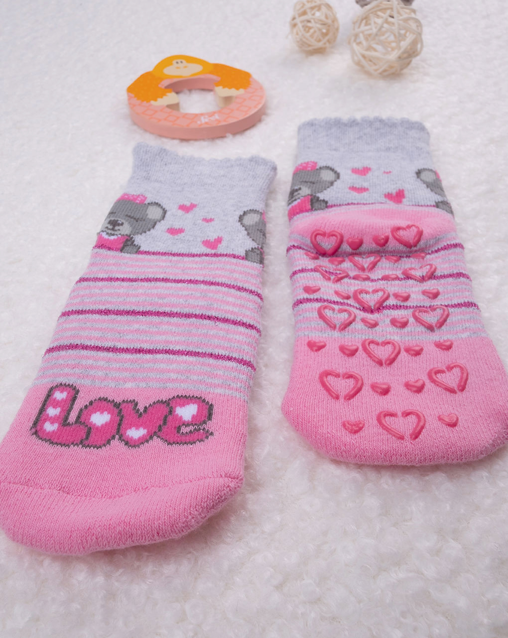 βρεφικές αντιολισθητικές κάλτσες με αρκουδάκια για κορίτσι - Prénatal