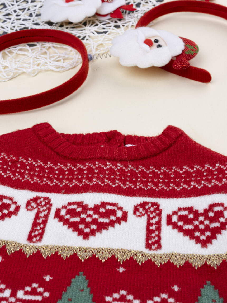 βρεφικό χριστουγεννιάτικο πουλόβερ κόκκινο/λευκό candy cane για κορίτσι - Prénatal