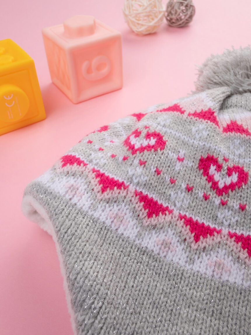 παιδικό σκουφάκι περουβιανού τύπου λευκό με καρδούλες για κορίτσι - Prénatal