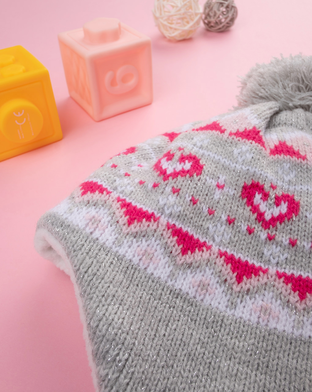 παιδικό σκουφάκι περουβιανού τύπου λευκό με καρδούλες για κορίτσι - Prénatal