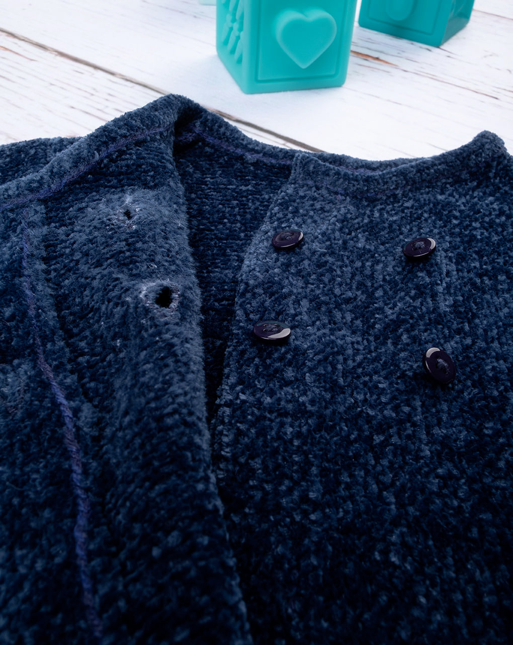 βρεφικό φορμάκι πλεκτό μπλε με αρκουδάκι για αγόρι - Prénatal