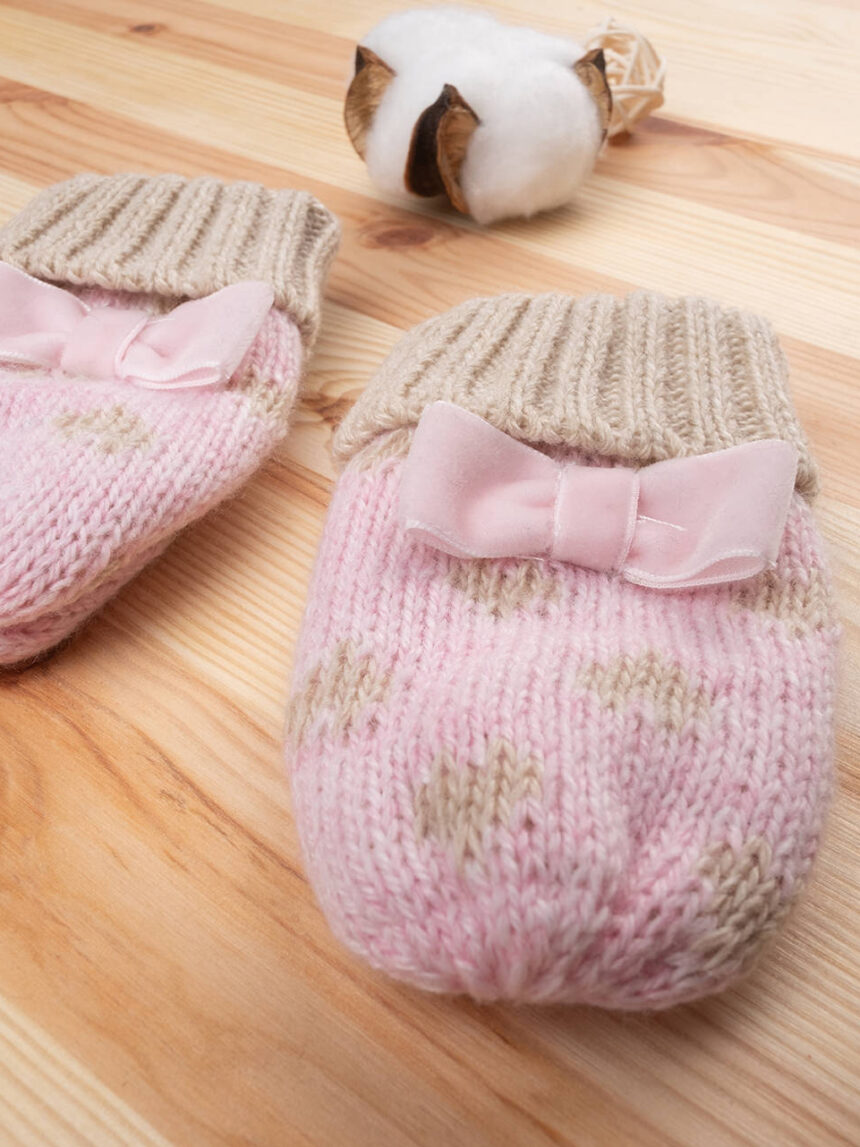 βρεφικά γαντάκια πλεκτά ροζ με καρδούλες για κορίτσι - Prénatal
