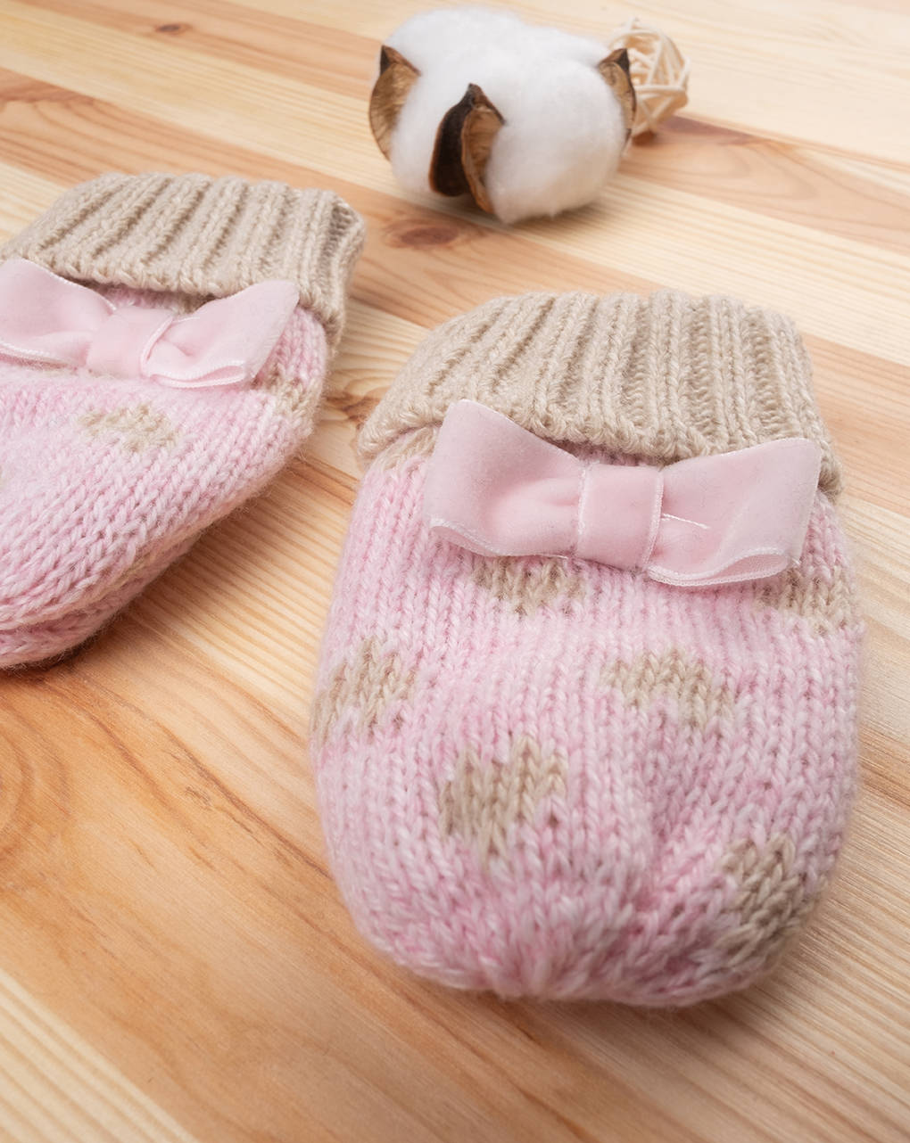 βρεφικά γαντάκια πλεκτά ροζ με καρδούλες για κορίτσι - Prénatal