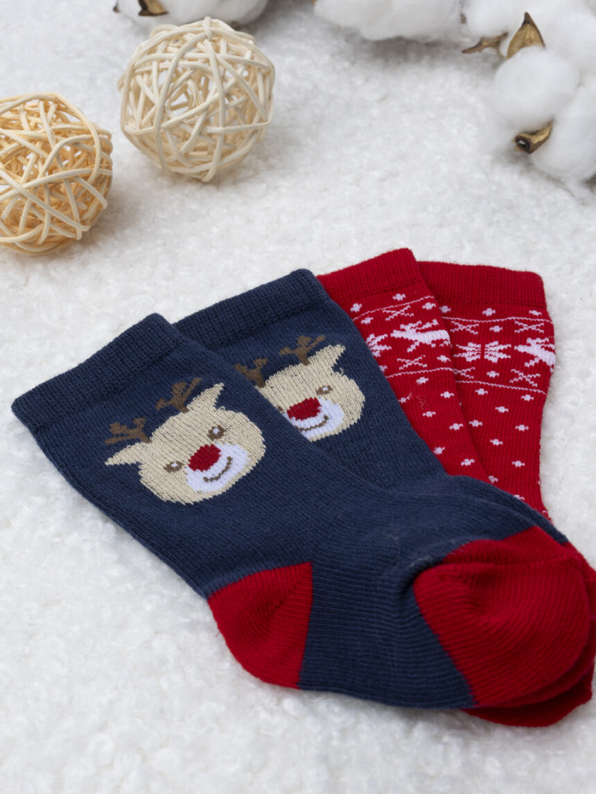 βρεφικά χριστουγεννιάτικα καλτσάκια με τάρανδους πακέτο x2 για αγόρι - Prénatal