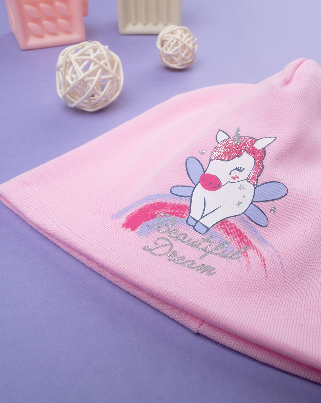 βρεφικό σκουφάκι ροζ με μονόκερο για κορίτσι - Prénatal