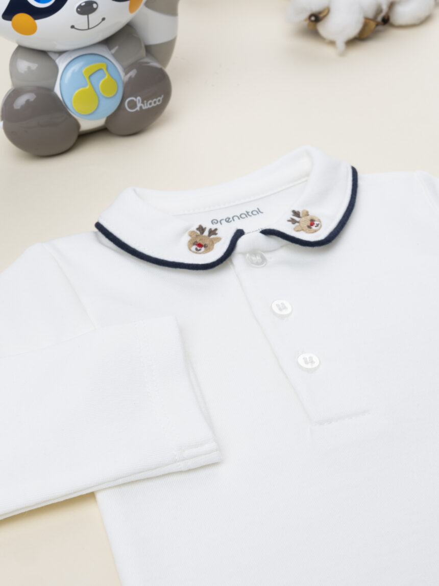 βρεφικό χριστουγεννιάτικο κορμάκι λευκό με τάρανδο για αγόρι - Prénatal