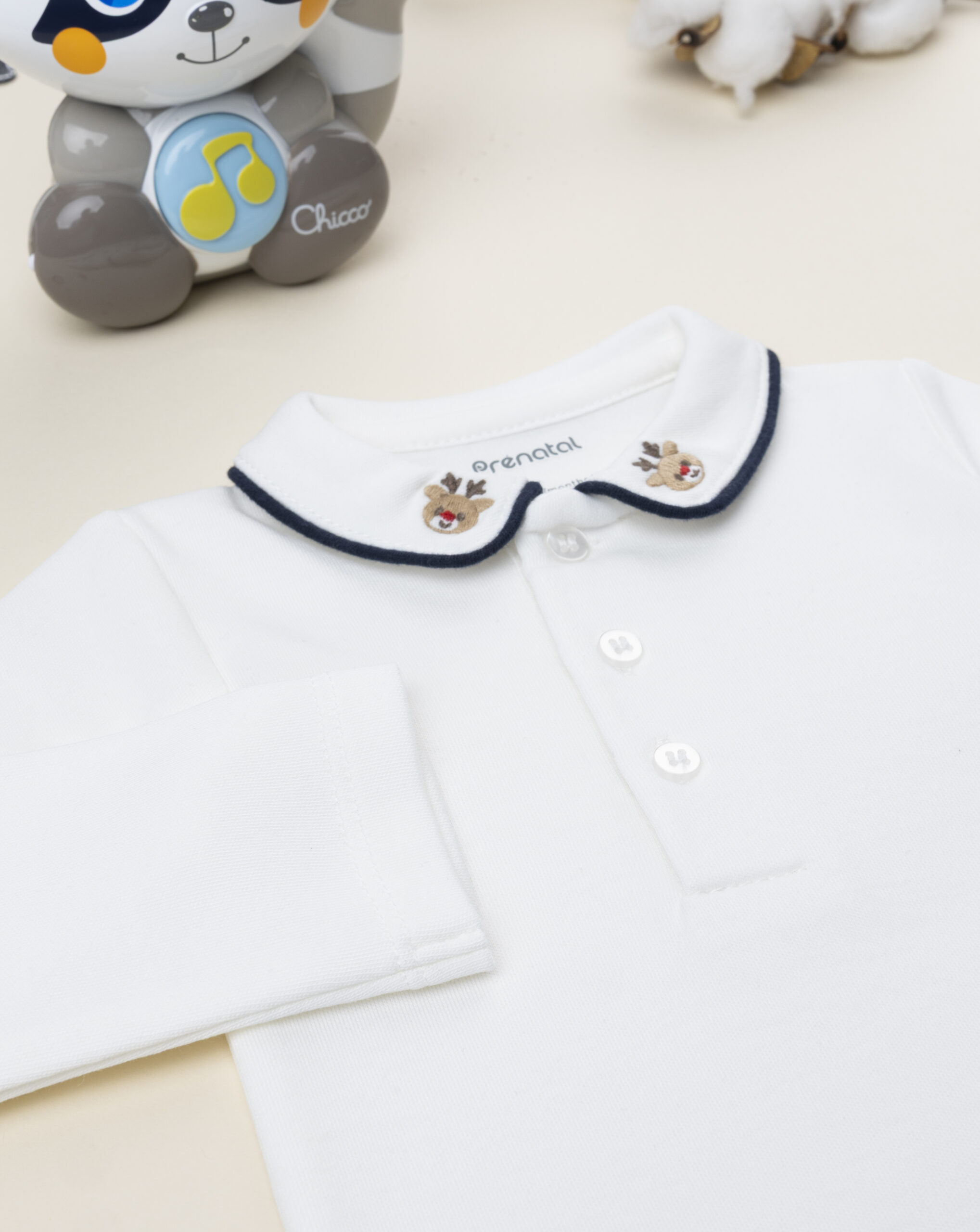 βρεφικό χριστουγεννιάτικο κορμάκι λευκό με τάρανδο για αγόρι - Prénatal