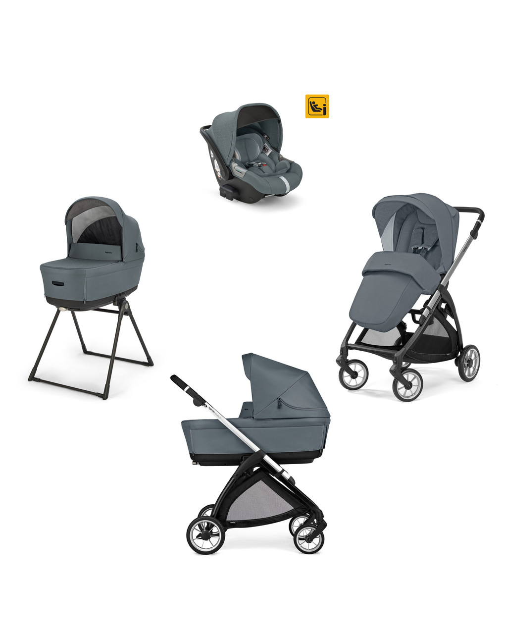 Inglesina σύστημα μεταφοράς electa quattro με σκελετό silver black και darwin infant recline union grey