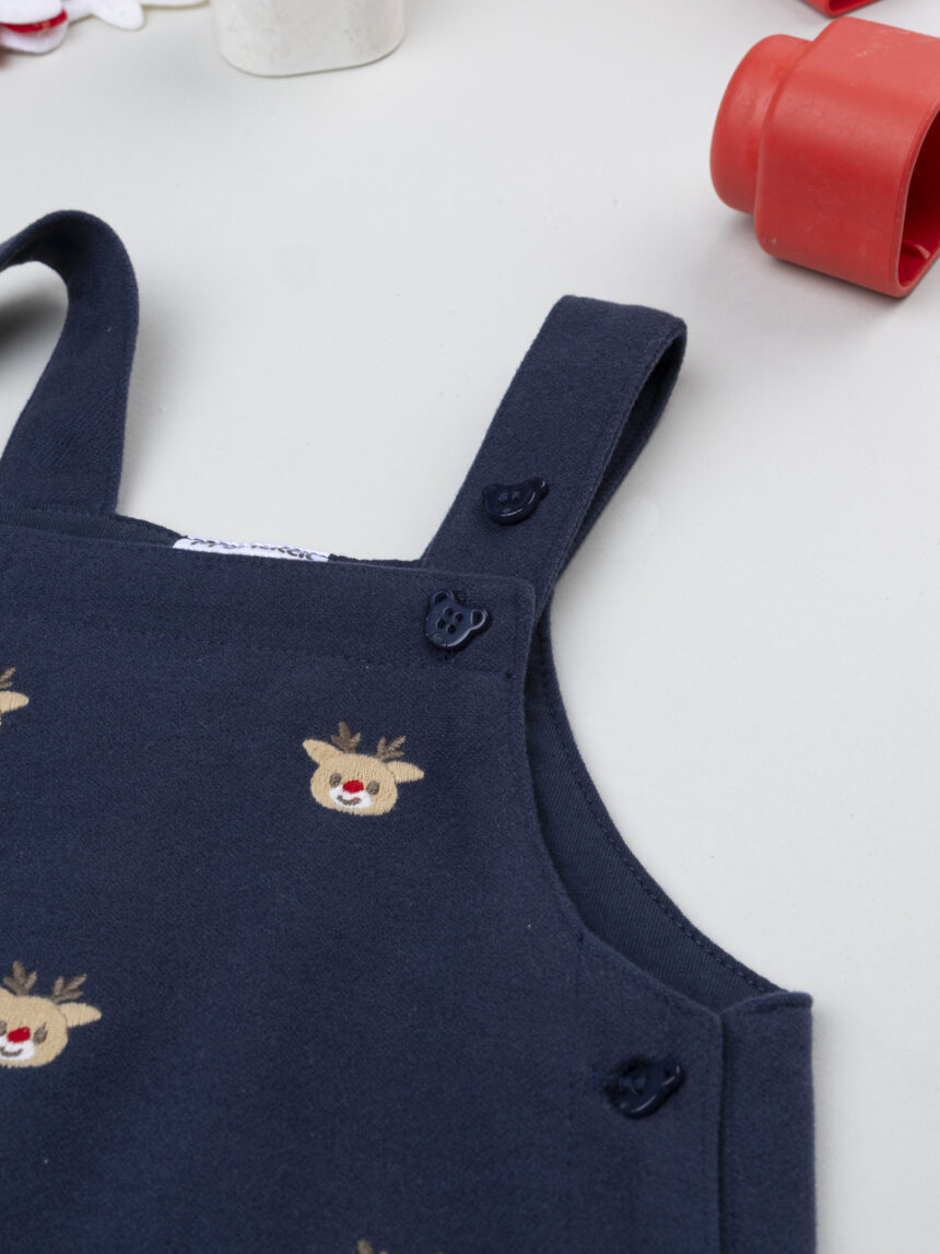 βρεφική χριστουγεννιάτικη σαλοπέτα μπλε με ταράνδους για αγόρι - Prénatal