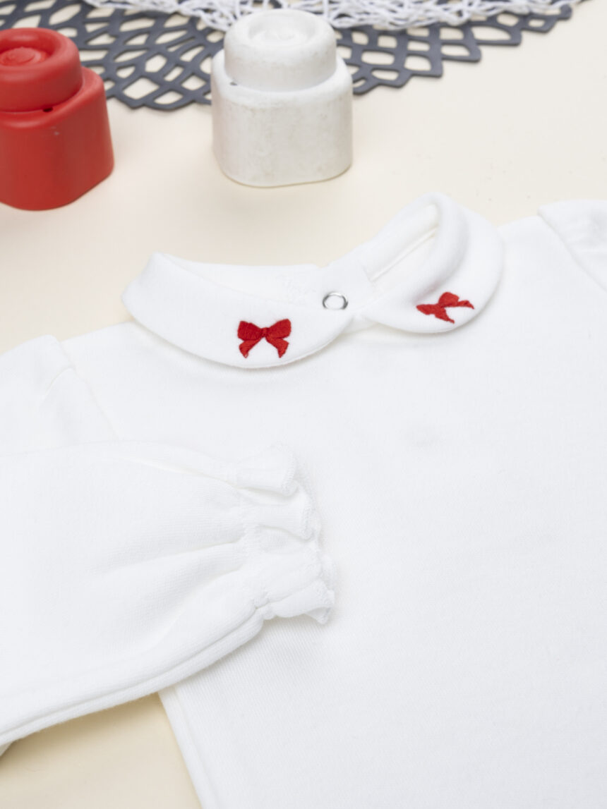 βρεφικό χριστουγεννιάτικο κορμάκι λευκό με φιογκάκια για κορίτσι - Prénatal