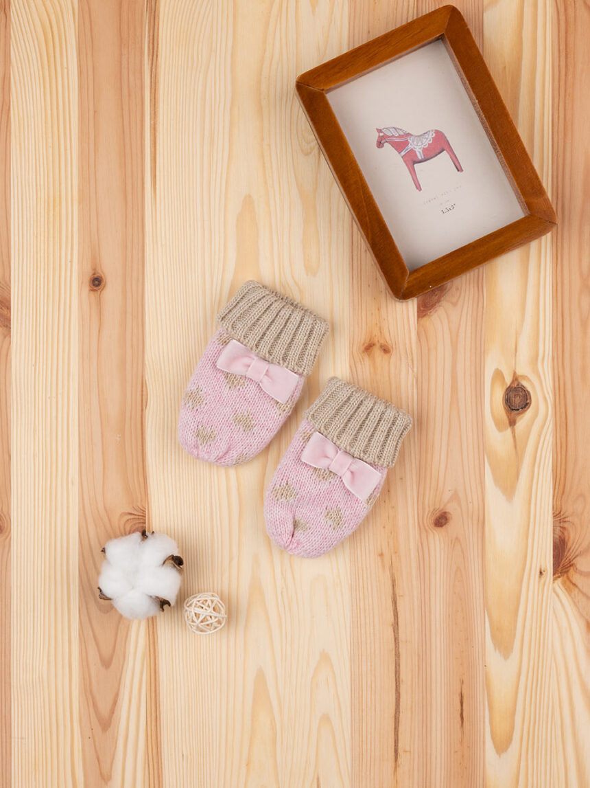 βρεφικά γαντάκια πλεκτά ροζ με καρδούλες για κορίτσι - Prénatal