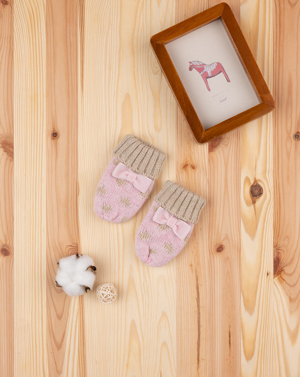 βρεφικά γαντάκια πλεκτά ροζ με καρδούλες για κορίτσι