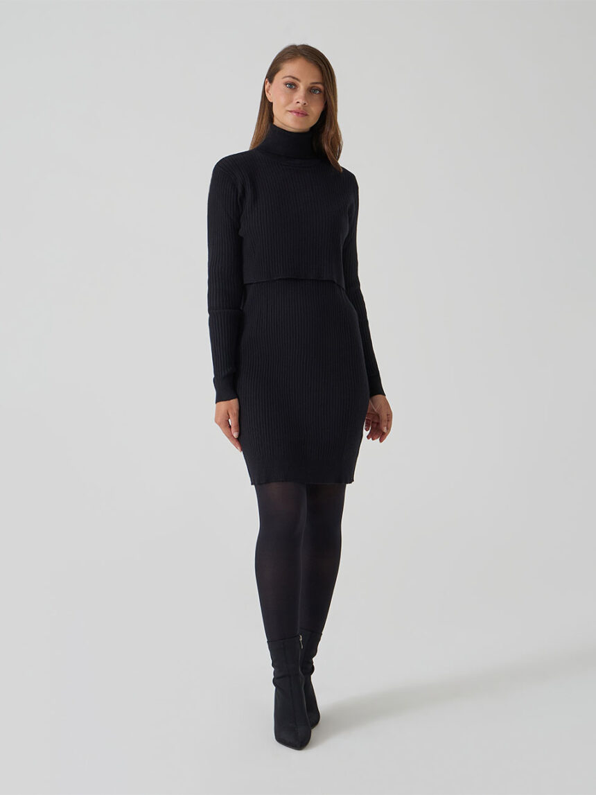 γυναικείο φόρεμα εγκυμοσύνης/θηλασμού πλεκτό μαύρο - Prénatal