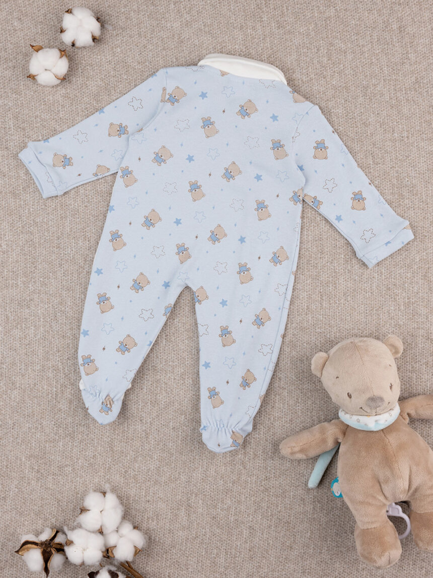 βρεφικό φορμάκι λευκό/γαλάζιο με αρκουδάκι για αγόρι - Prénatal