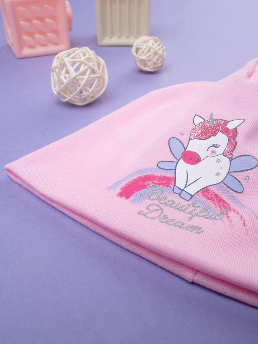 βρεφικό σκουφάκι ροζ με μονόκερο για κορίτσι - Prénatal