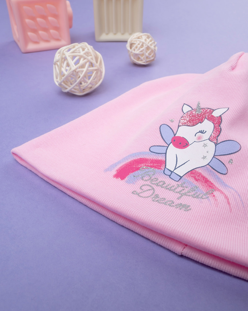 βρεφικό σκουφάκι ροζ με μονόκερο για κορίτσι - Prénatal