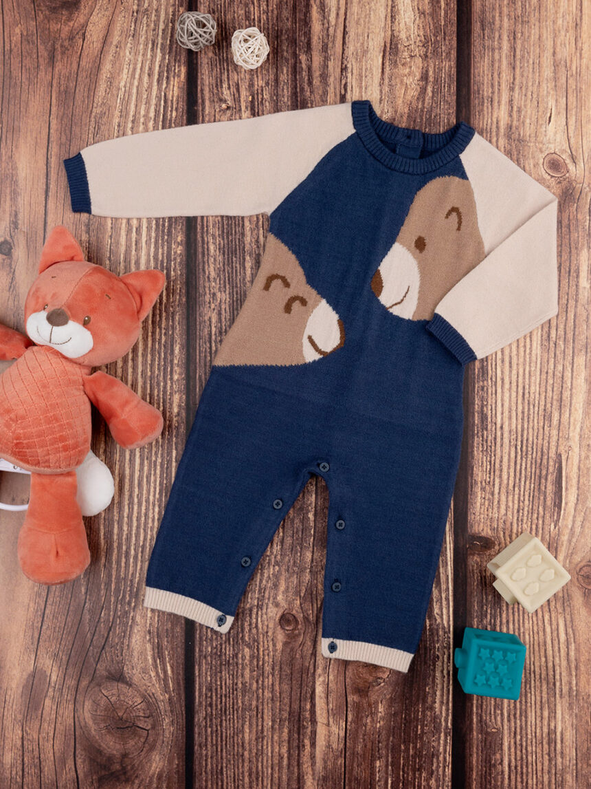 βρεφικό φορμάκι πλεκτό μπλε με αρκουδάκια για αγόρι - Prénatal