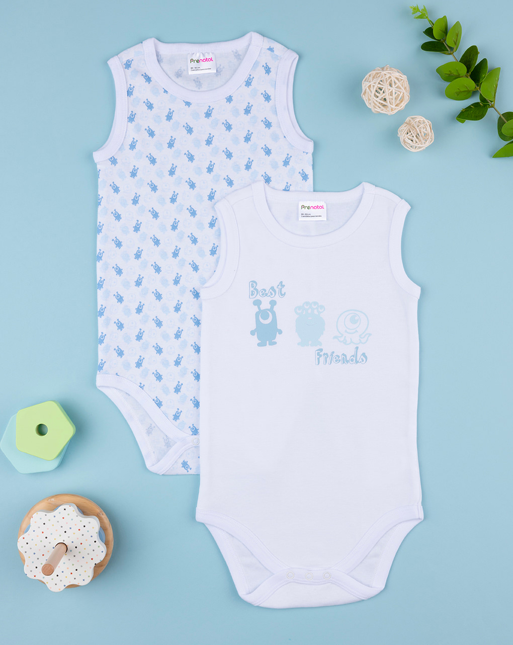 βρεφικά κορμάκια λευκά με τερατάκια πακέτο x2 για αγόρι