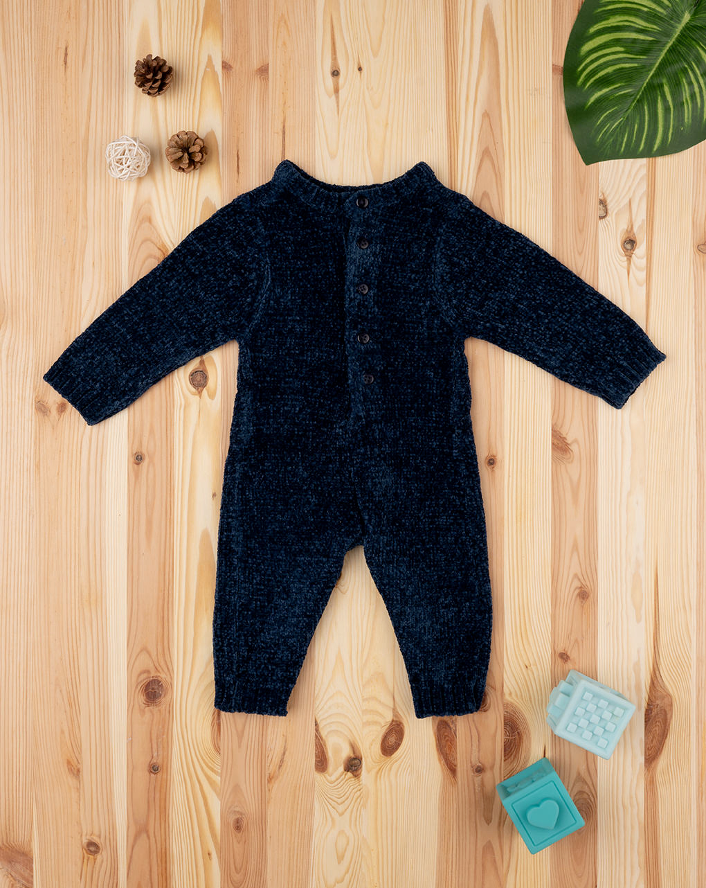 βρεφικό φορμάκι πλεκτό μπλε με αρκουδάκι για αγόρι - Prénatal